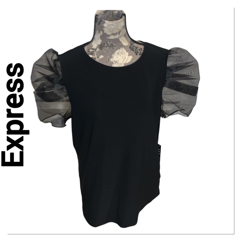 EXPRESS Puff Sleeve Black Blouse size large NWT